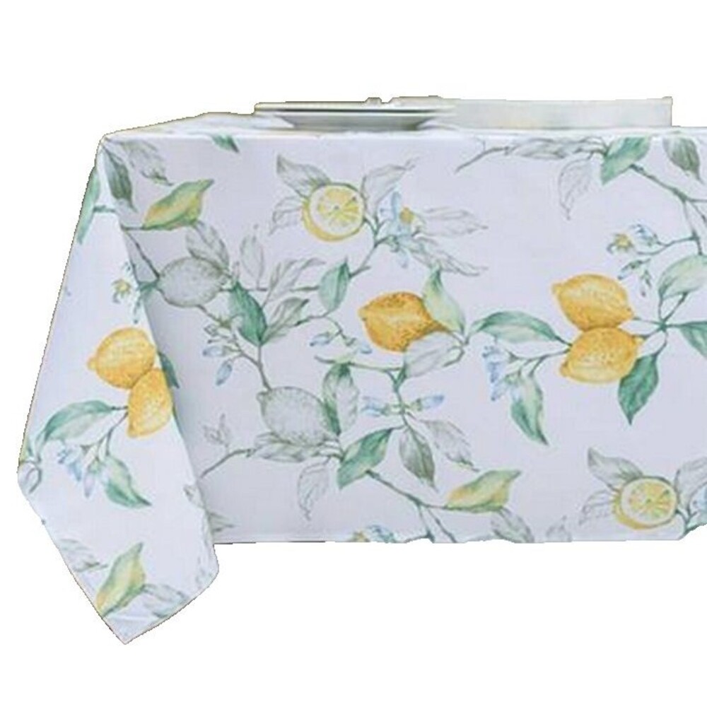 Printed Fabric Textured Tablecloth, 60"x84"Oblong, CITRUS FRUITS, SOFT LEMONS,BM